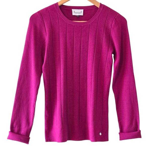 Adolfo Domínguez Magenta Ribbed Knit Sweater Women’s Small Long Sleeve Crew Neck - Picture 2 of 13